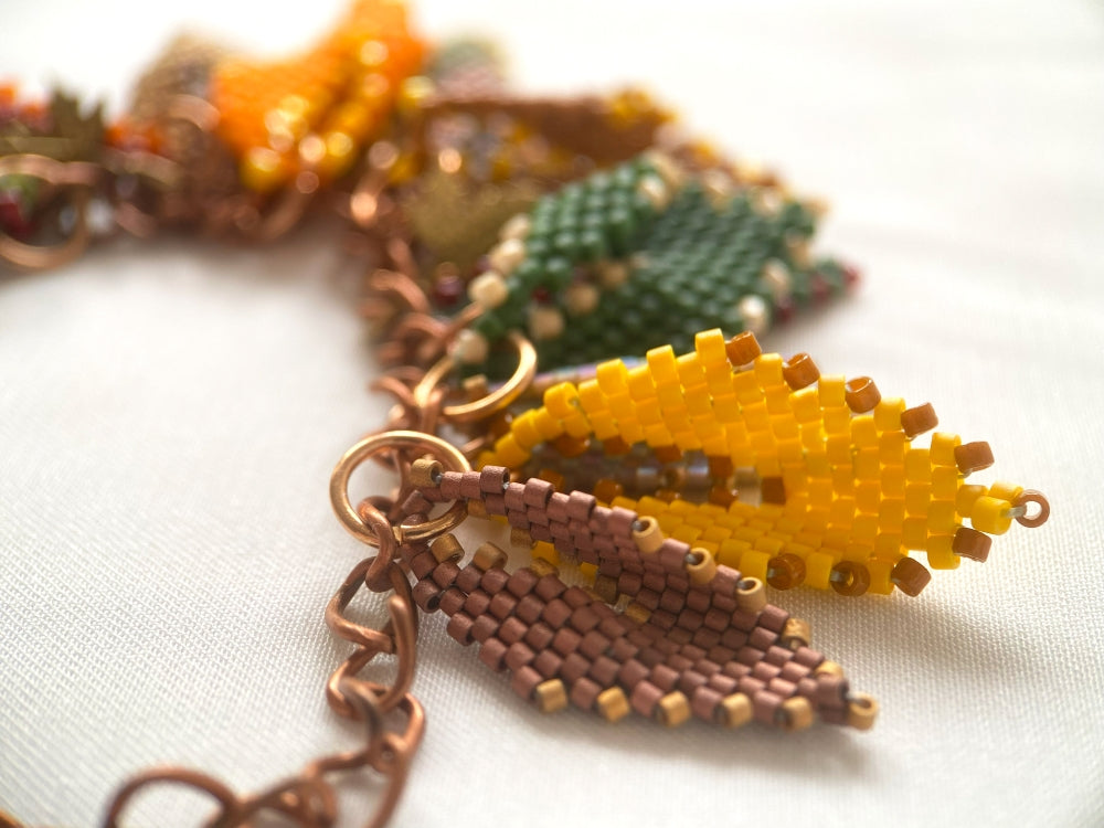 Handmade bracelet from jewelry set "Leaf fall" crafted from Miyuki beads - Ornamentico shop