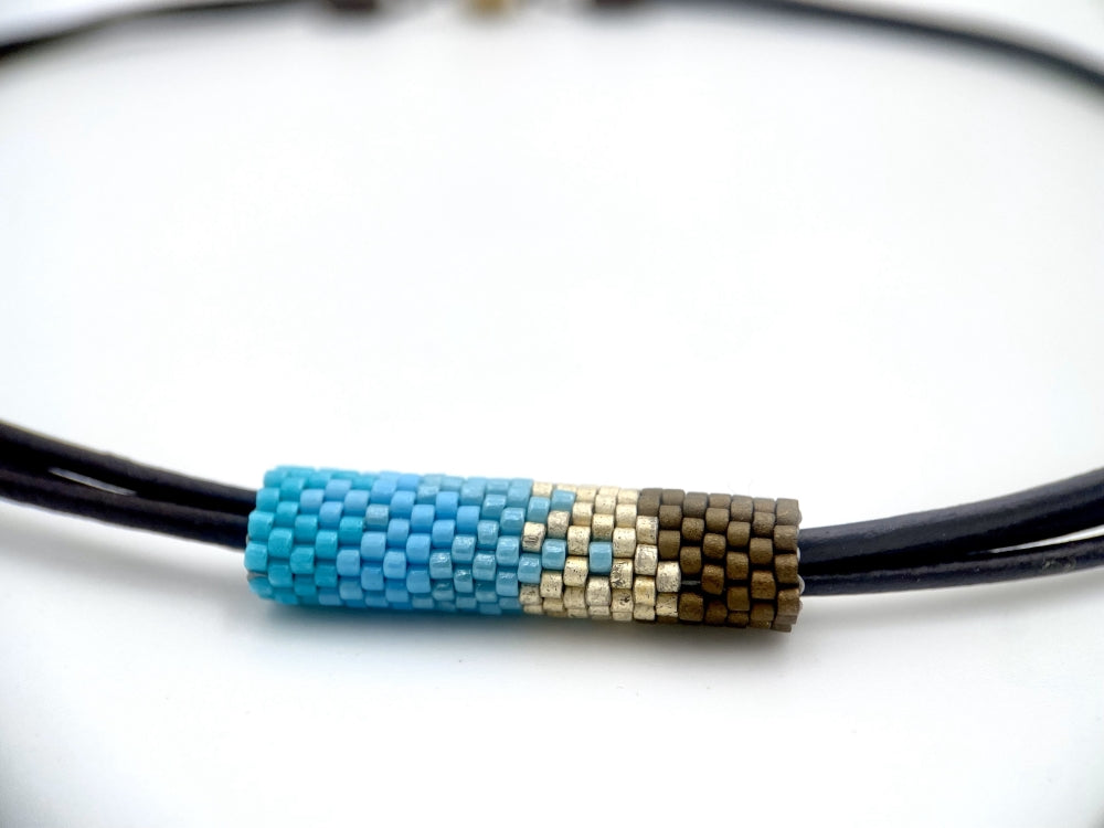 Handmade necklace on leather cord from beads Miyuki - Ornamentico shop
