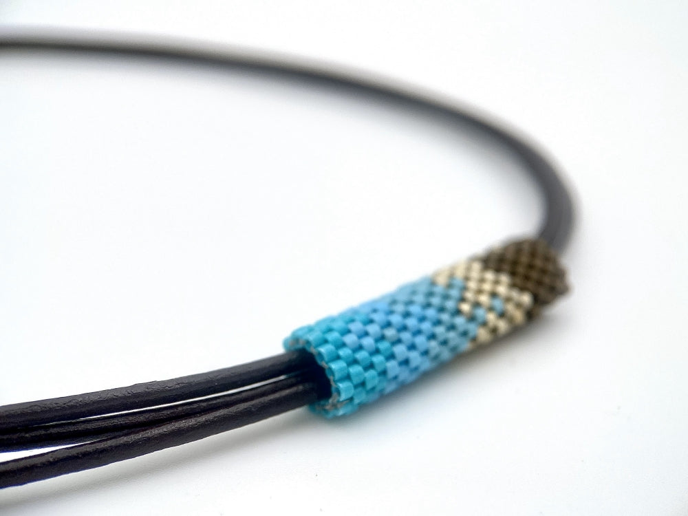 Handmade necklace on leather cord from beads Miyuki - Ornamentico shop