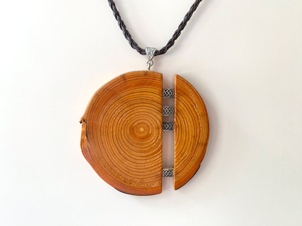 Unique wooden pendant with silver inlays, made from carefully polished beech - Ornamentico shop