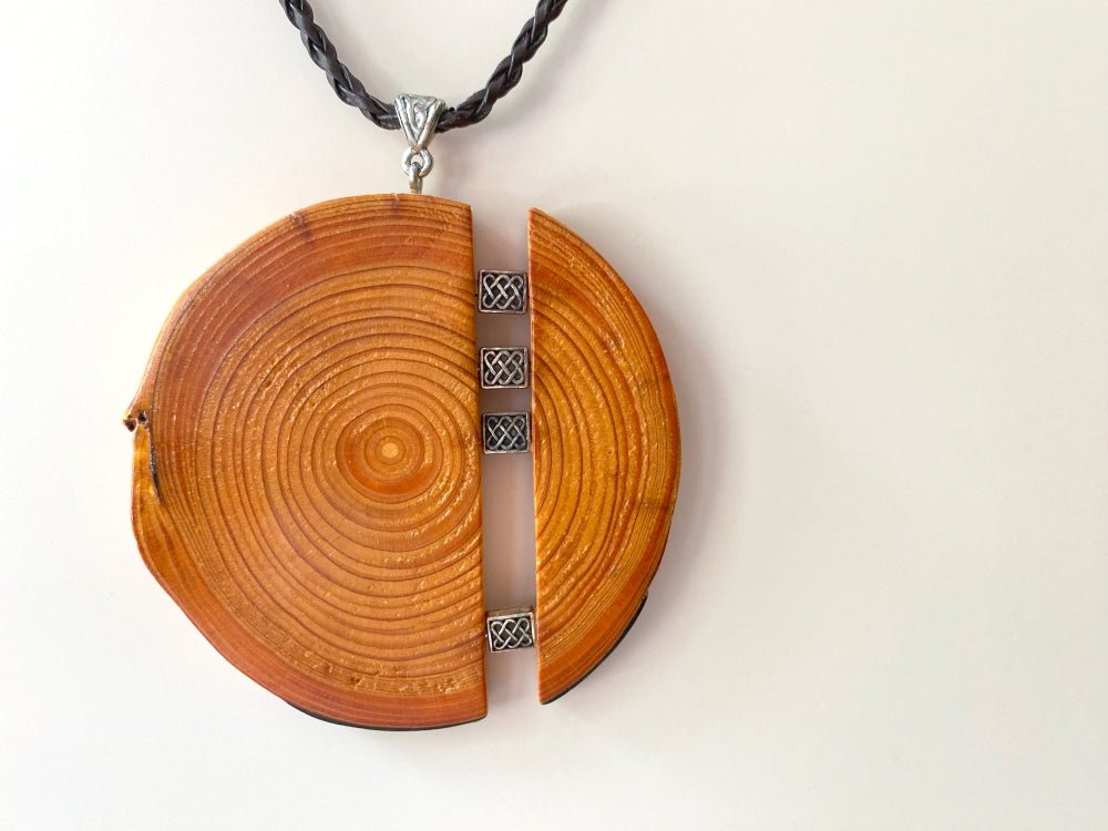 Unique wooden pendant with silver inlays, made from carefully polished beech - Ornamentico shop