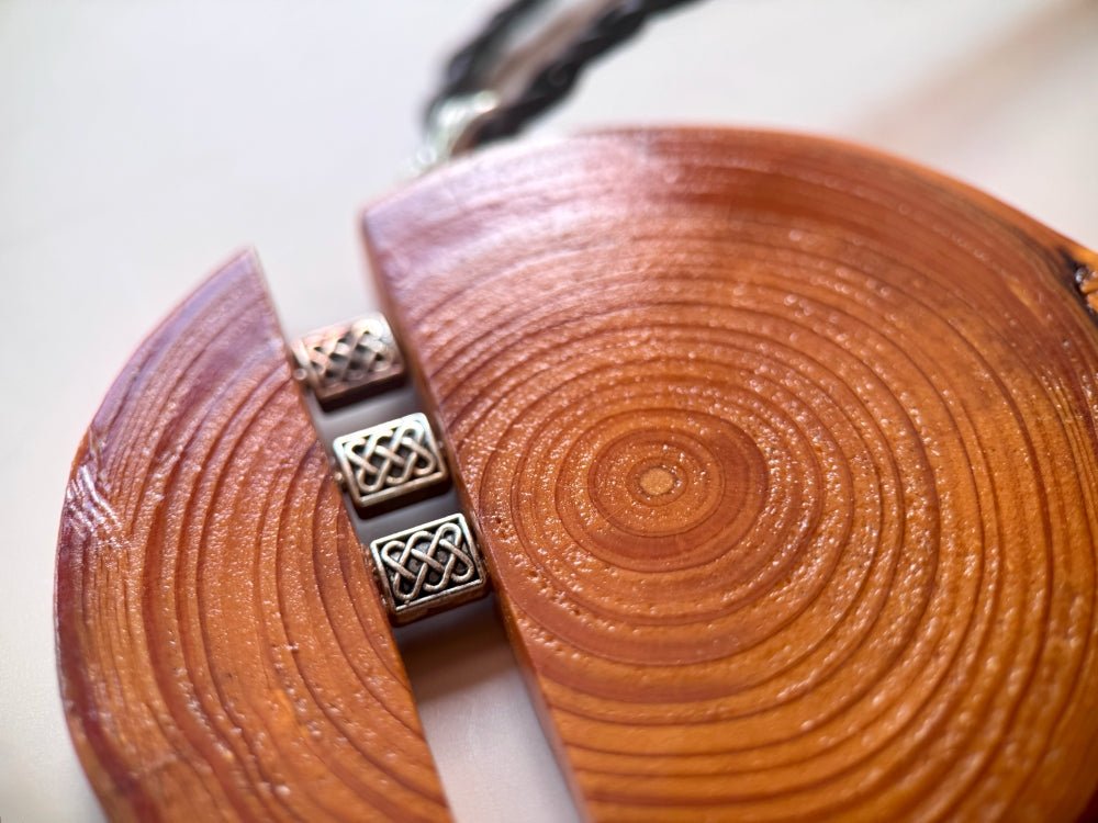 Unique wooden pendant with silver inlays, made from carefully polished beech - Ornamentico shop