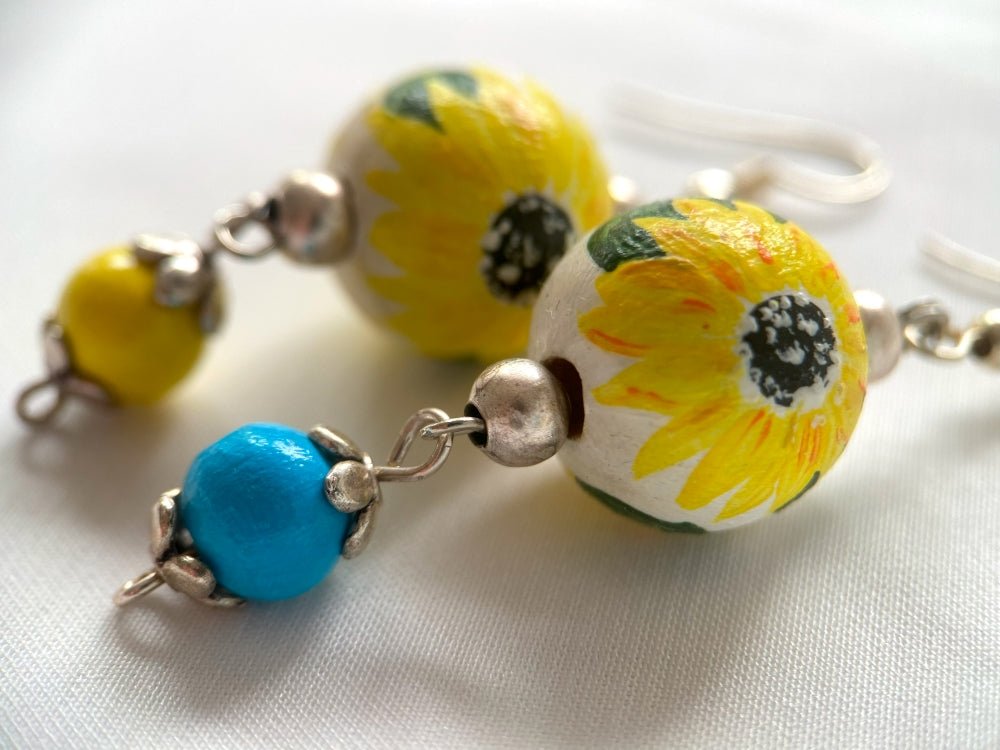 Delicate handmade earrings from wooden beads that have been hand-painted and crafted in a Boho style - Ornamentico shop