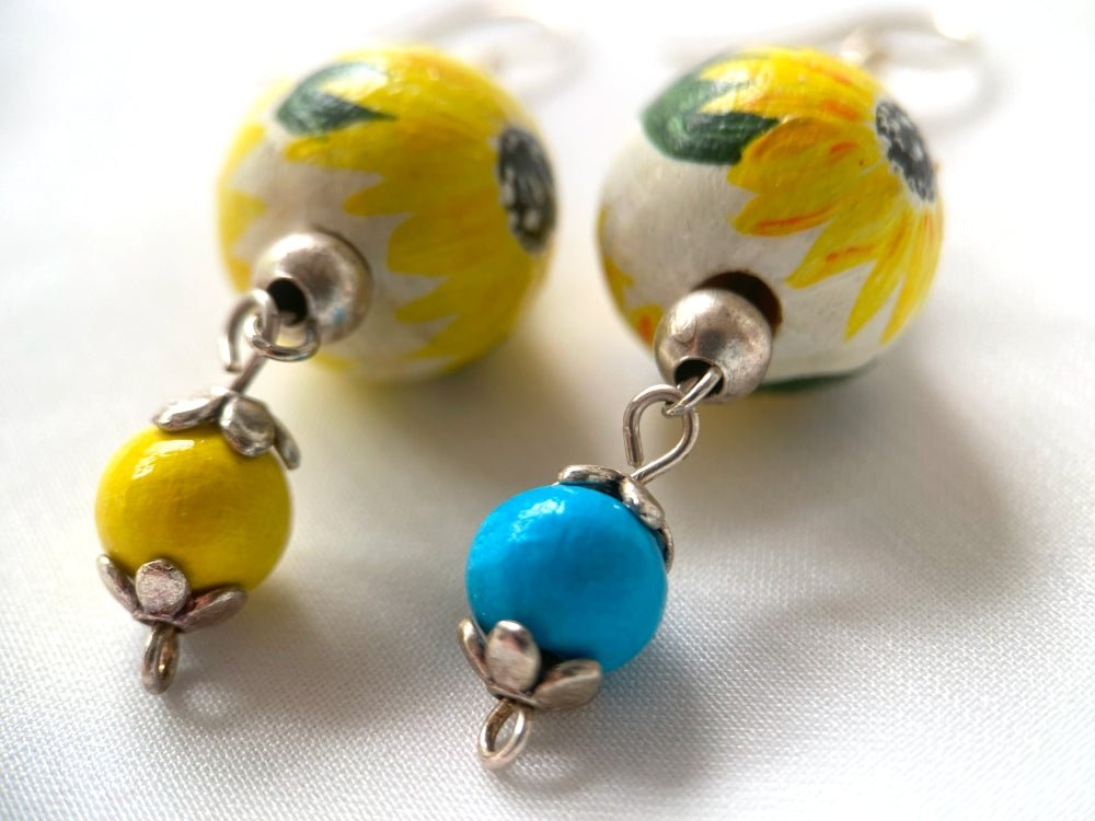 Delicate handmade earrings from wooden beads that have been hand-painted and crafted in a Boho style - Ornamentico shop
