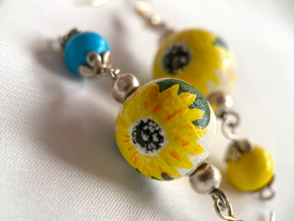 Delicate handmade earrings from wooden beads that have been hand-painted and crafted in a Boho style - Ornamentico shop