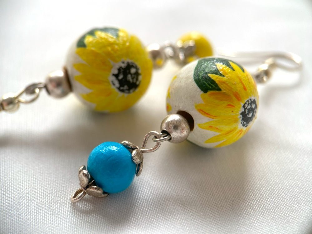 Delicate handmade earrings from wooden beads that have been hand-painted and crafted in a Boho style - Ornamentico shop