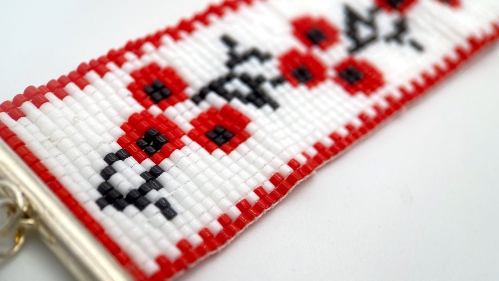 Handmade woven soft bracelet from Miyuki beads inspired by traditional Ukrainian cross-stitch ornaments