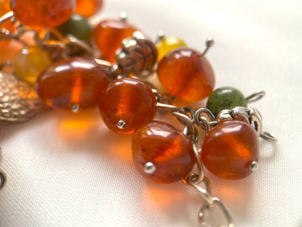 Handmade bracelet from amber, nephrite and agate stones "Golden harvest" - Ornamentico shop