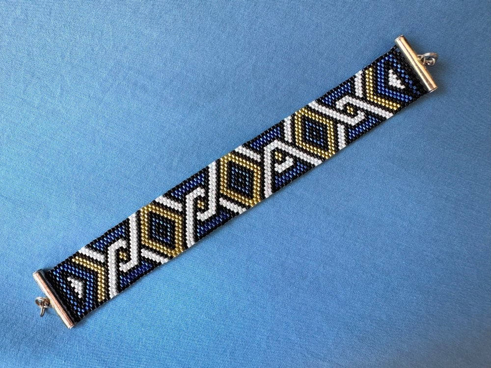 Handmade bracelet from beads Miyuki is crafted using Peyote technique in geometrical motif - Ornamentico shop