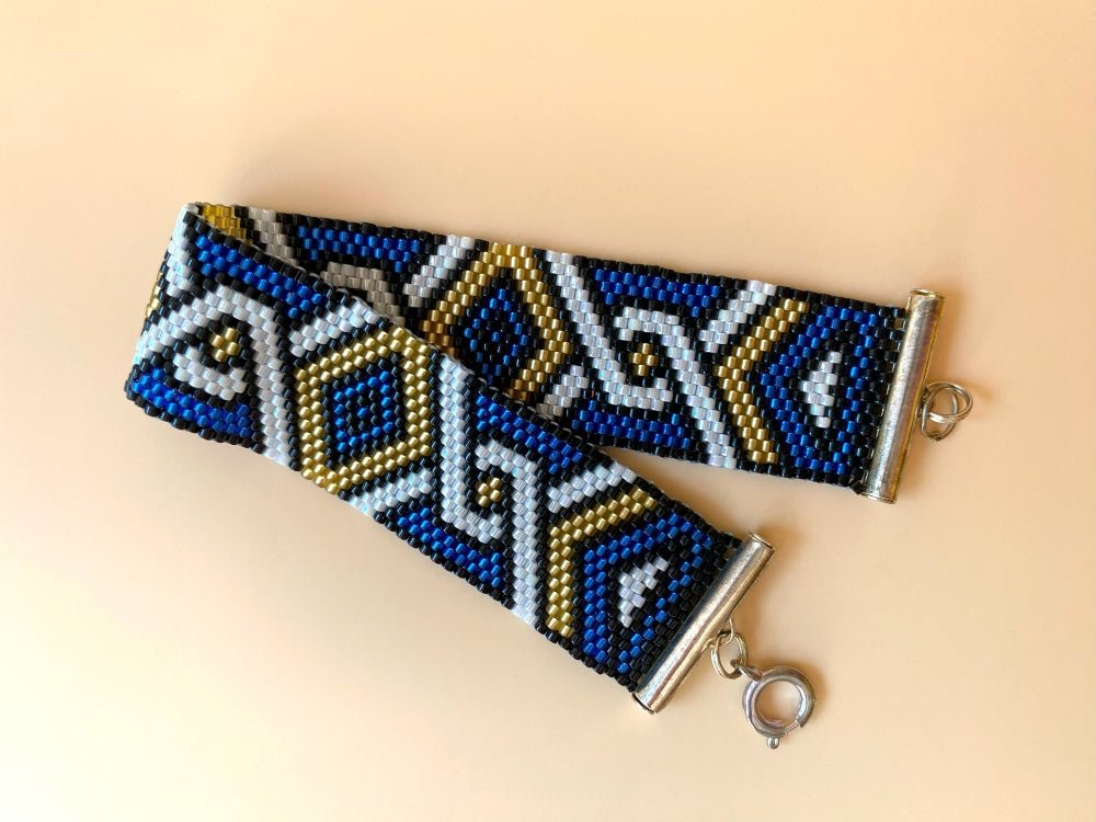 Handmade bracelet from beads Miyuki is crafted using Peyote technique in geometrical motif - Ornamentico shop