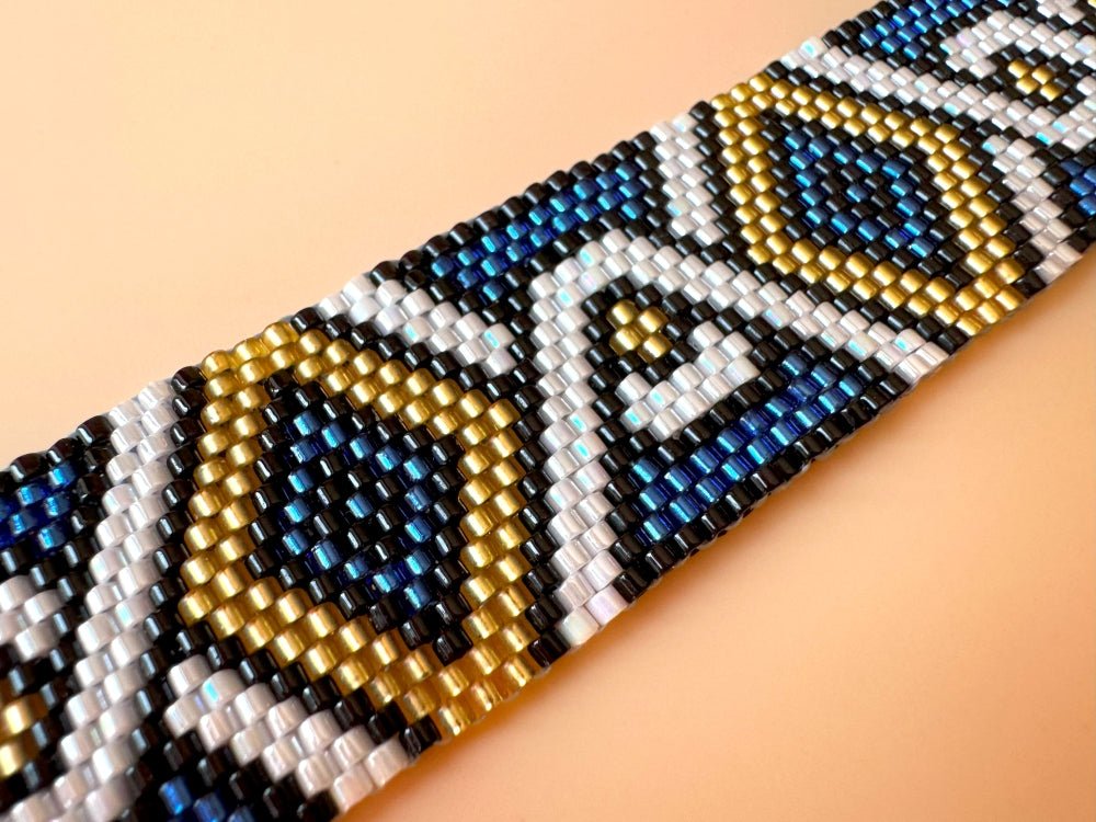 Handmade bracelet from beads Miyuki is crafted using Peyote technique in geometrical motif - Ornamentico shop