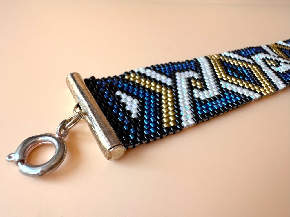 Handmade bracelet from beads Miyuki is crafted using Peyote technique in geometrical motif - Ornamentico shop