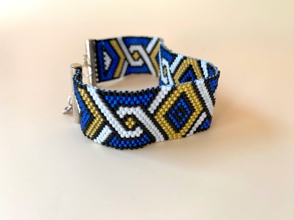 Handmade bracelet from beads Miyuki is crafted using Peyote technique in geometrical motif - Ornamentico shop