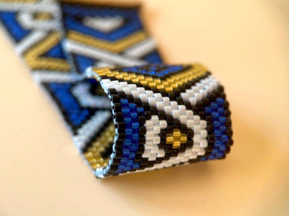Handmade bracelet from beads Miyuki is crafted using Peyote technique in geometrical motif - Ornamentico shop