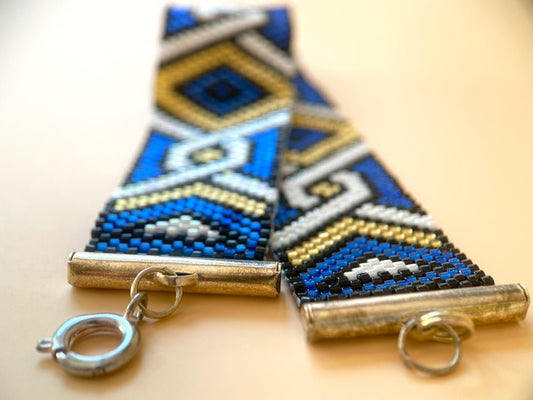 Handmade bracelet from beads Miyuki is crafted using Peyote technique in geometrical motif - Ornamentico shop