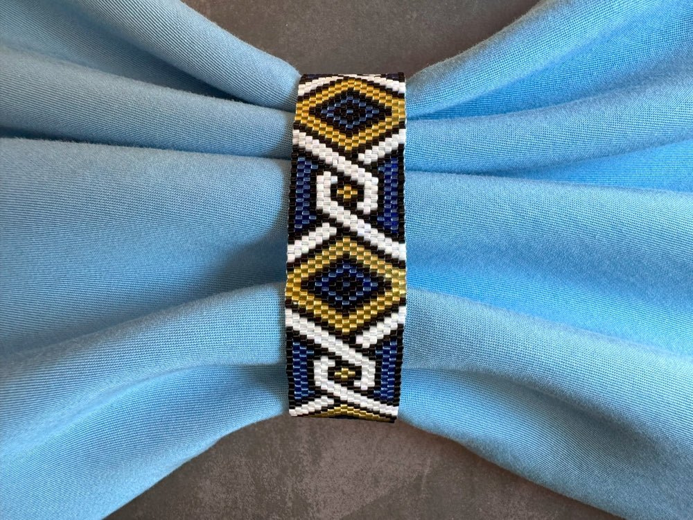 Handmade bracelet from beads Miyuki is crafted using Peyote technique in geometrical motif - Ornamentico shop