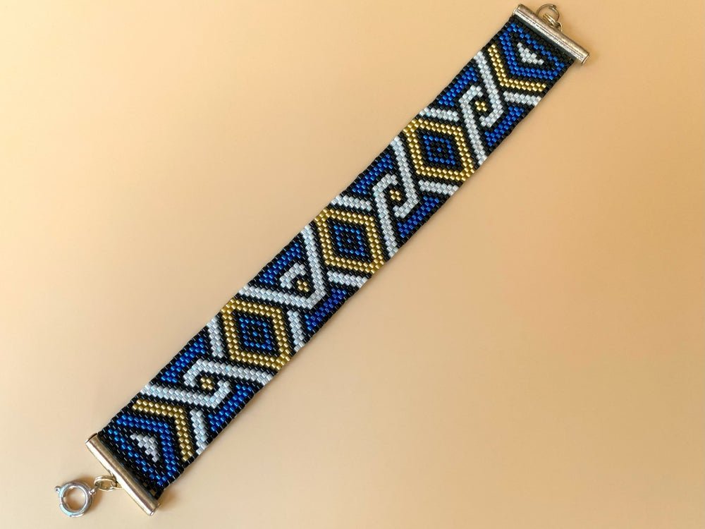 Handmade bracelet from beads Miyuki is crafted using Peyote technique in geometrical motif - Ornamentico shop