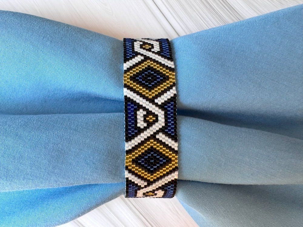 Handmade bracelet from beads Miyuki is crafted using Peyote technique in geometrical motif - Ornamentico shop