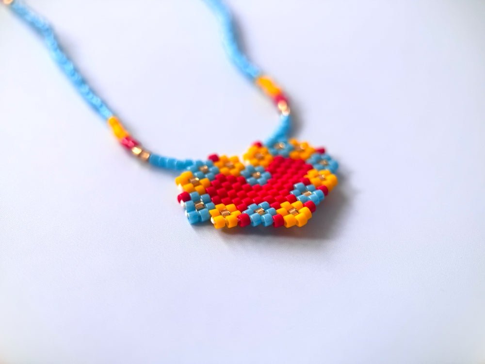 Handmade necklace from beads by Miyuki with embedded heart-shaped pendant - Ornamentico shop