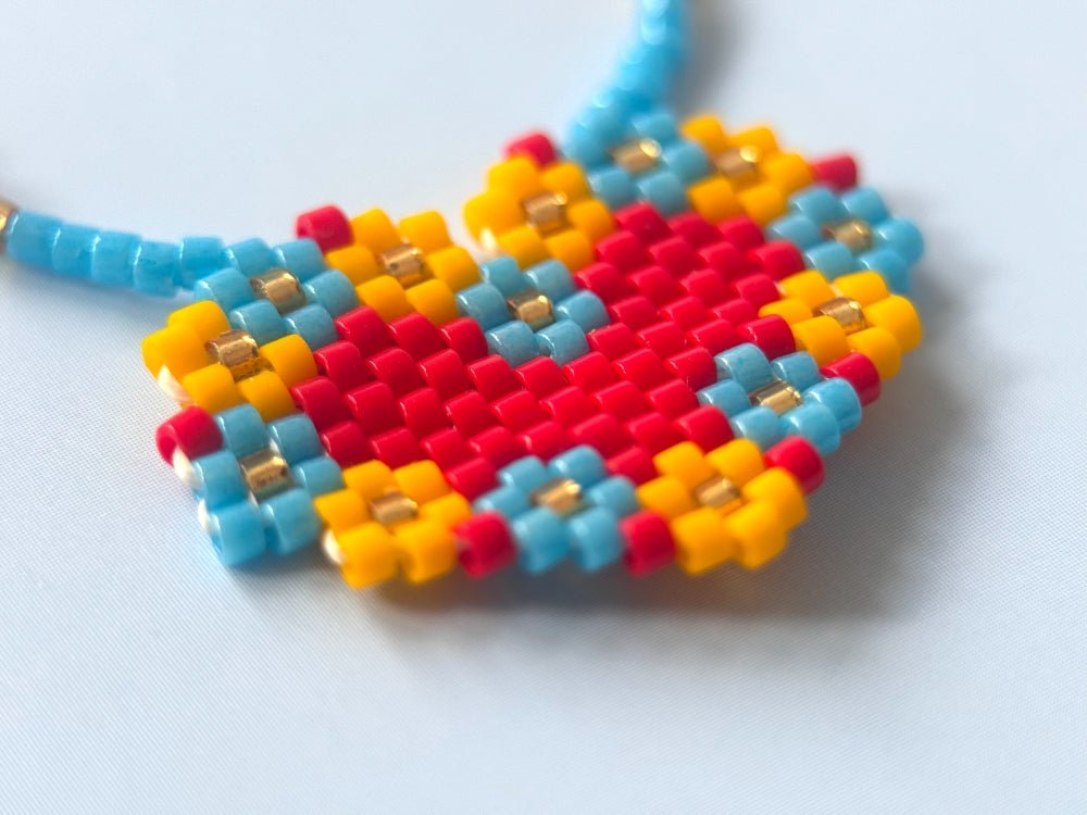 Handmade necklace from beads by Miyuki with embedded heart-shaped pendant - Ornamentico shop
