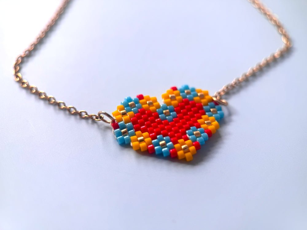 Handmade necklace from beads by Miyuki with embedded heart-shaped pendant - Ornamentico shop