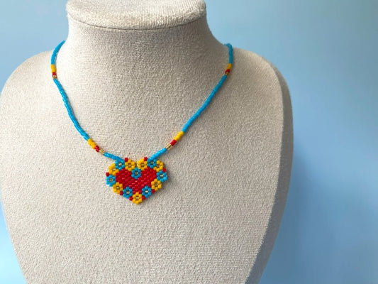 Handmade necklace from beads by Miyuki with embedded heart-shaped pendant - Ornamentico shop