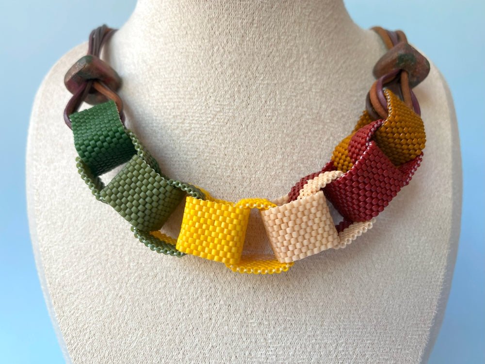 Handmade statement beaded necklace inspired by the Indian summer and crafted from Miyuki beads - Ornamentico shop