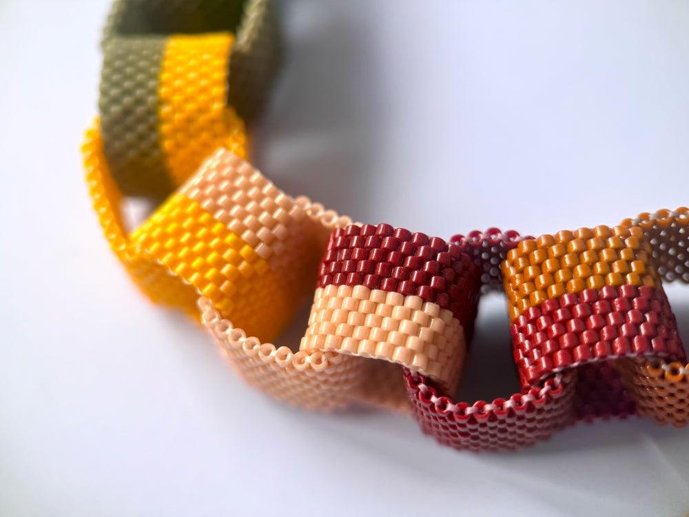 Handmade statement beaded necklace inspired by the Indian summer and crafted from Miyuki beads - Ornamentico shop
