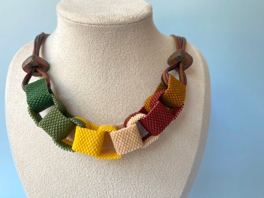 Handmade statement beaded necklace inspired by the Indian summer and crafted from Miyuki beads  - Ornamentico shop