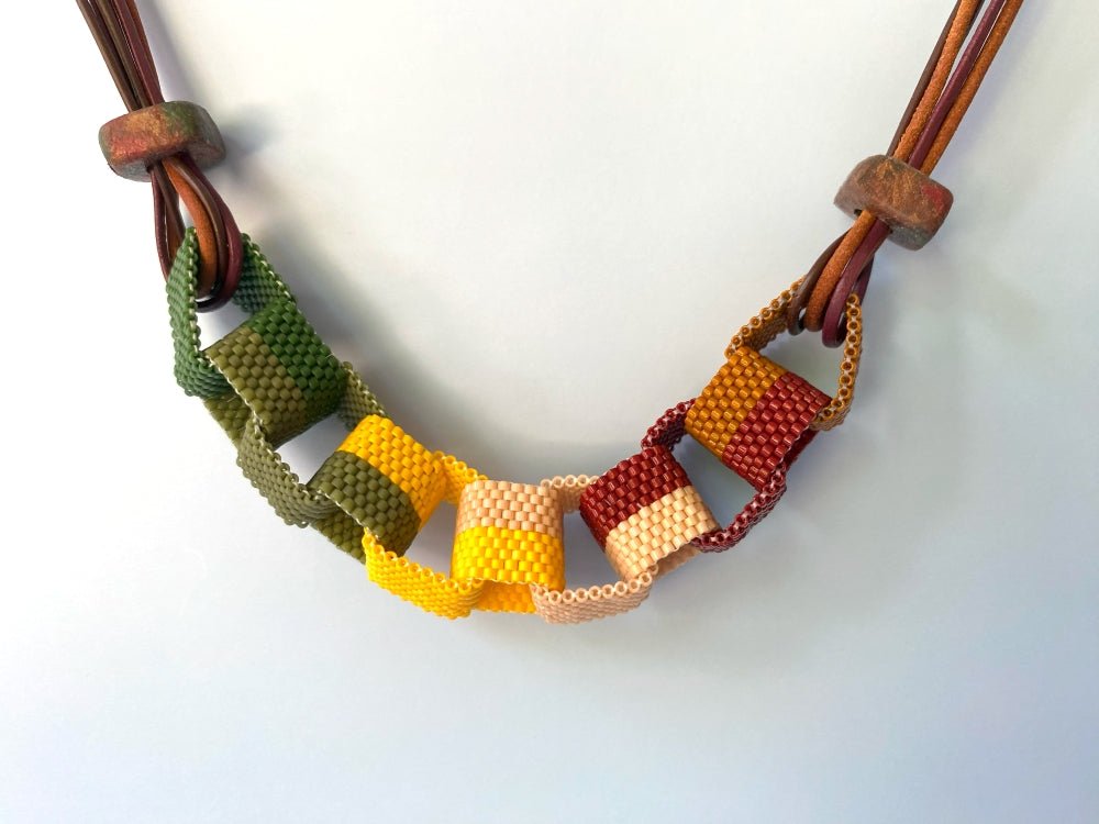 Handmade statement beaded necklace inspired by the Indian summer and crafted from Miyuki beads - Ornamentico shop