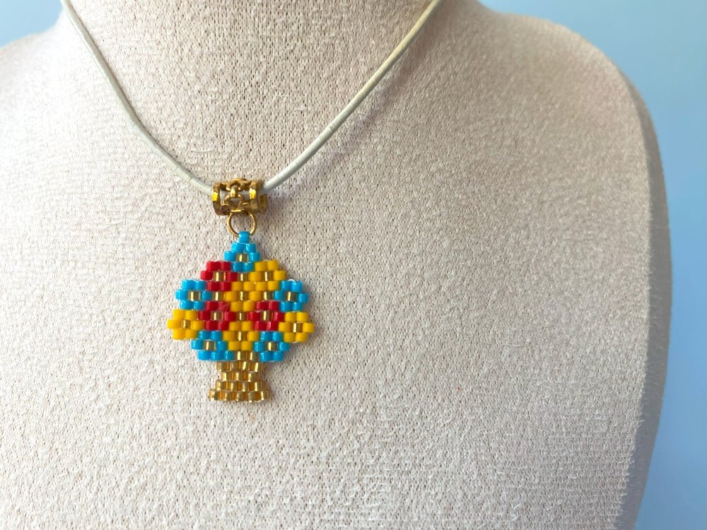 Handmade necklace with beaded pendant on leather cord with pendant - Ornamentico shop