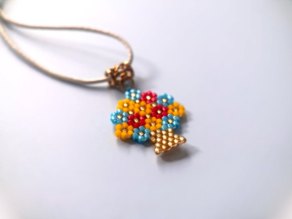 Handmade necklace with beaded pendant on leather cord with pendant - Ornamentico shop