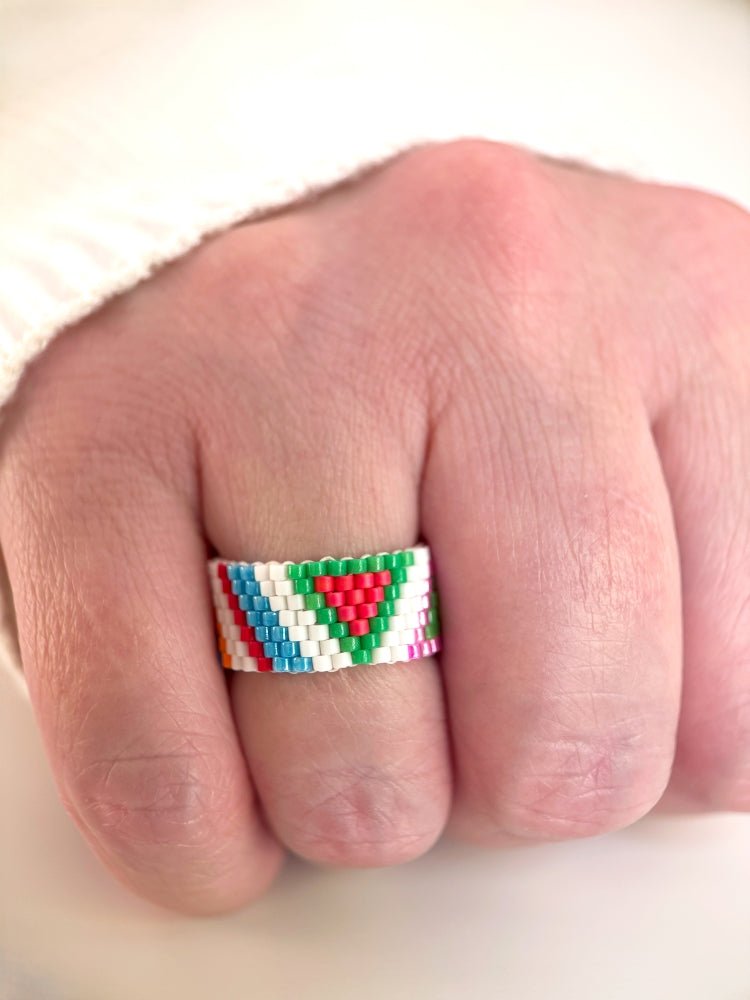 A set of wrap bracelet complimented with a ring is made in a bright color from Japanese Miyuki beads - Ornamentico shop