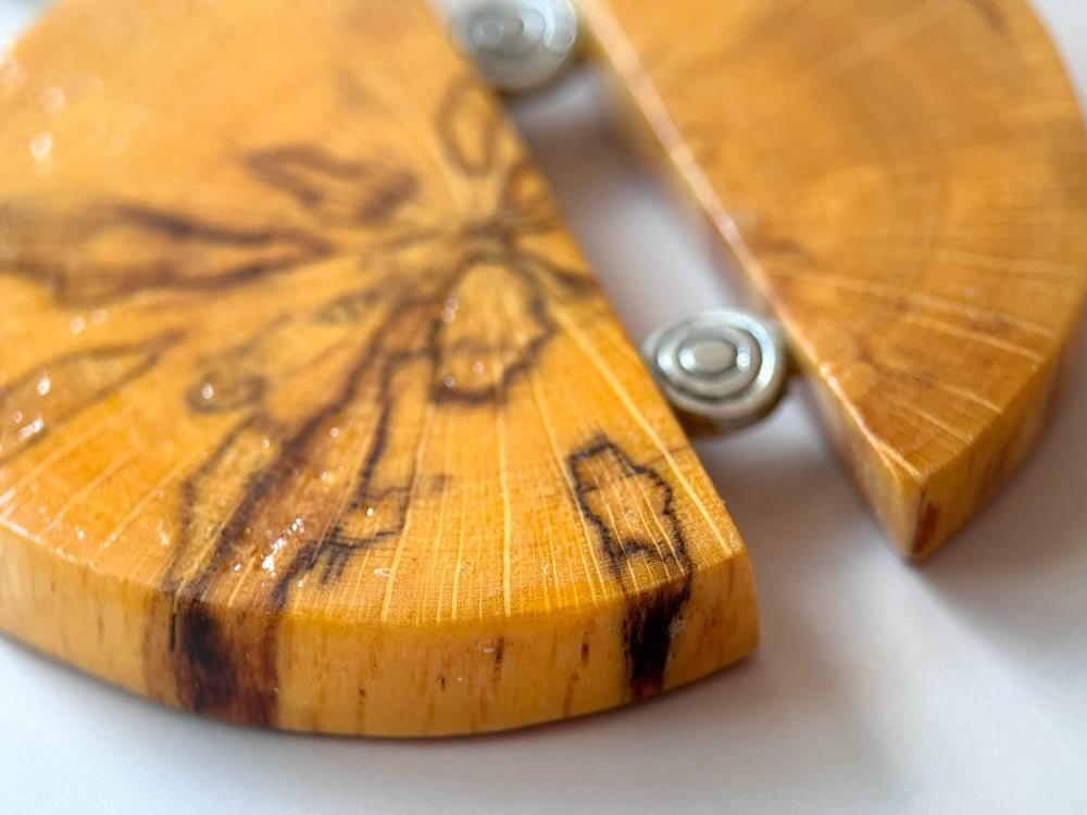 Unique handmade round wooden pendant with silver inlays. Made of carefully polished and varnished wood - Ornamentico shop