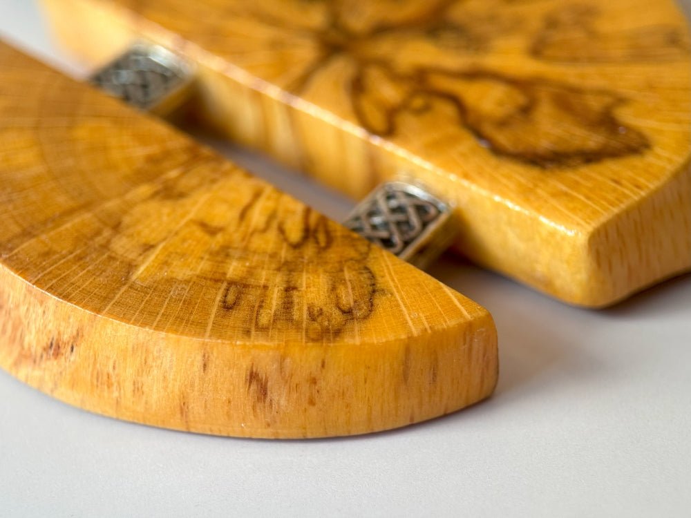 Medium size wooden pendant made from finely polished wood with silver inlays on a woven leather strap - Ornamentico shop