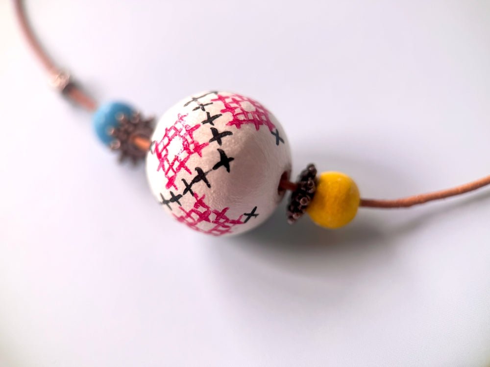 Handmade necklace from hand painted wooden beads crafted in Boho style - Ornamentico shop