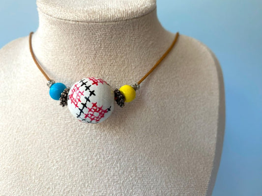 Handmade necklace from hand painted wooden beads crafted in Boho style - Ornamentico shop