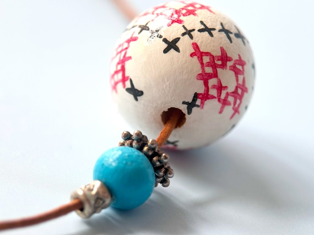 Handmade necklace from hand painted wooden beads crafted in Boho style - Ornamentico shop