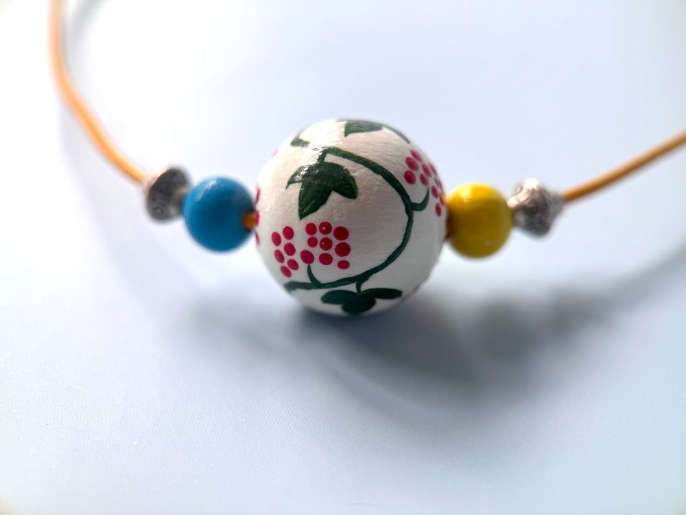 Necklace from hand painted wooden beads "Kalyna"