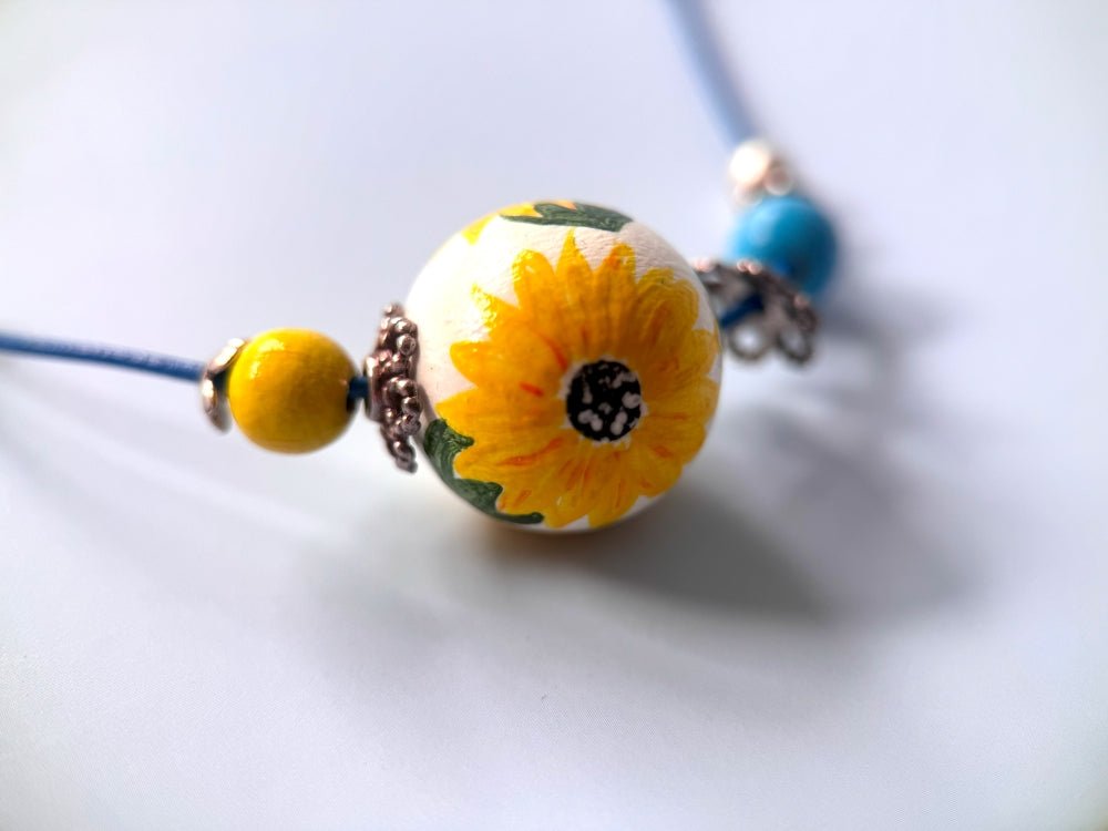 Handmade necklace from hand painted wooden beads crafted in Boho style - Ornamentico shop