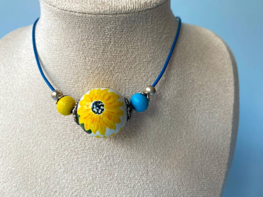 Handmade necklace from hand painted wooden beads crafted in Boho style - Ornamentico shop