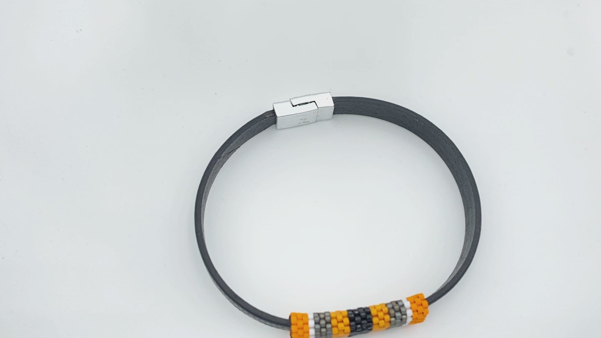 Leather men's or unisex bracelet with beaded inlay for Halloween - Ornamentico shop