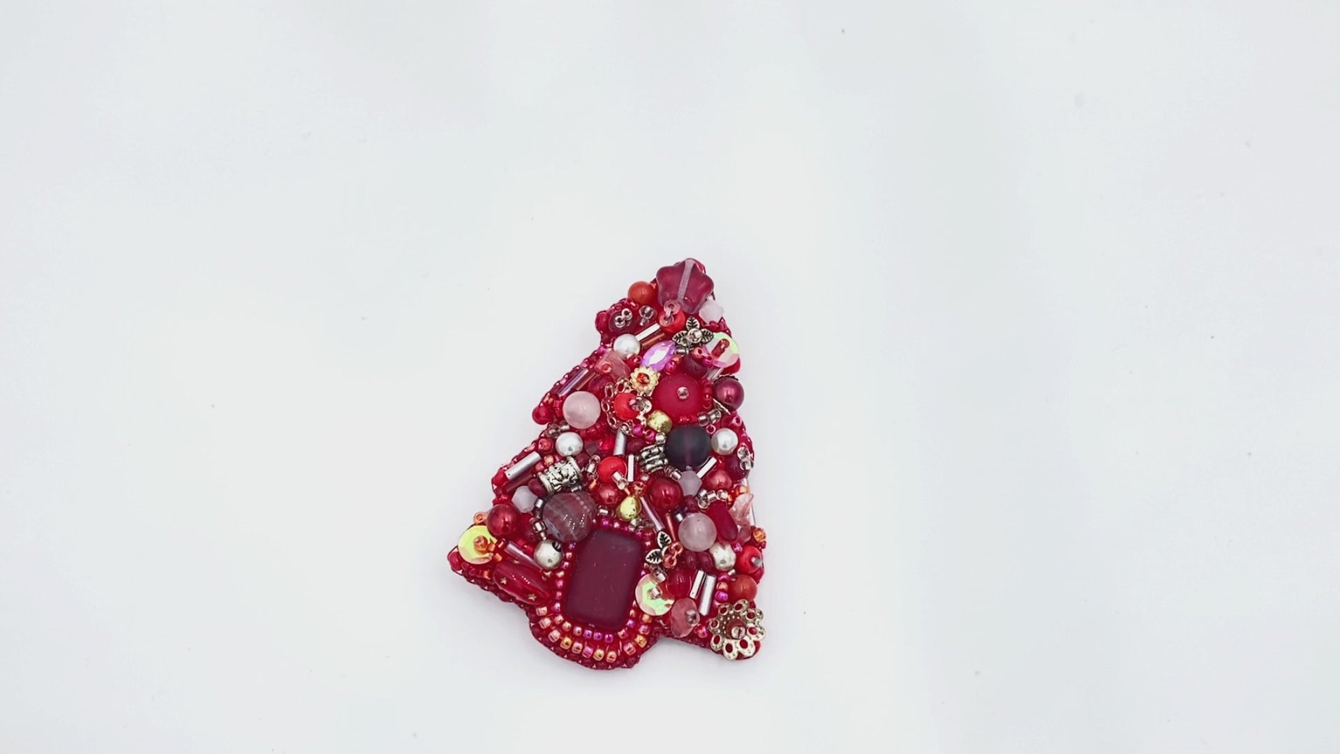 Handmade brooch in the shape of Xmas tree "Red Christmas Tree" - Ornamentico shop