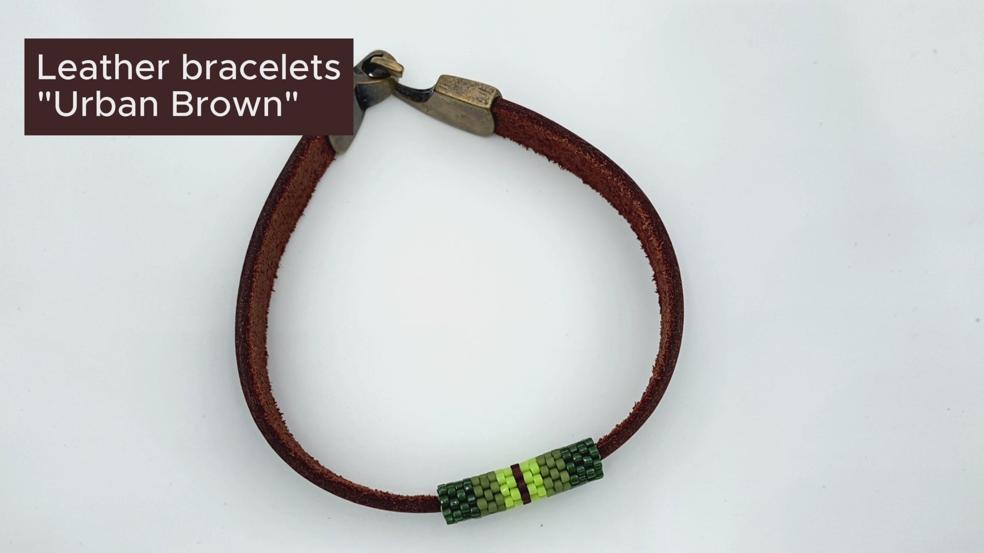 Handmade leather men's bracelet with beaded inlay - Ornamentico shop