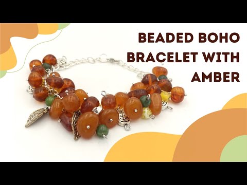 Handmade bracelet from amber, nephrite and agate stones "Golden harvest" - Ornamentico shop