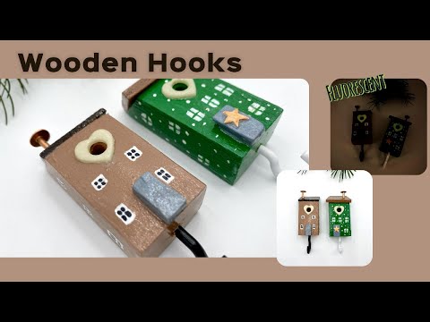 Wooden hook with colorful hand-painted houses - Ornamentico shop