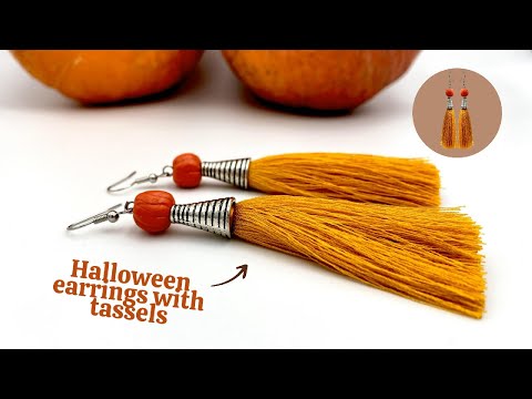 Handmade earrings with tassel with silver caps and pumpkin beads - Ornamentico shop