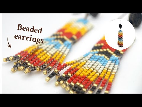 Light and colorful earrings from beads Miyuki and crafted in Peyote technique in hues of Mexican ornaments - Ornamentico shop
