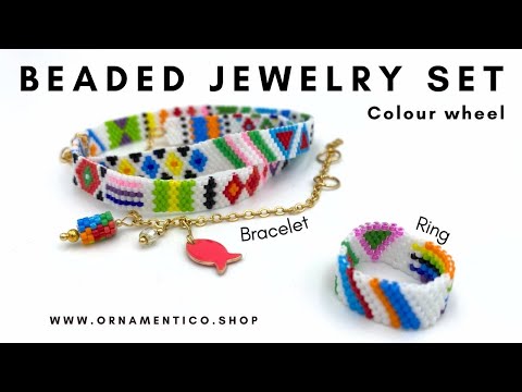 A set of wrap bracelet complimented with a ring is made in a bright color from high-quality Japanese Miyuki beads - Ornamentico shop