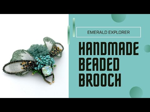 Handmade brooch made of beads, embroidery and rhinestones - Ornamentico shop